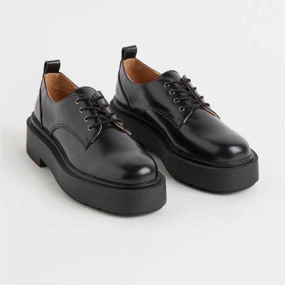 COPY - Platform leather black loafer shoes